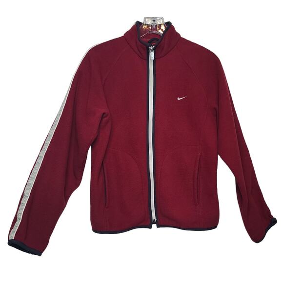VTG Y2K Nike Burgundy Fleece Jacket w/ Reflective Stripe Men's  M - Picture 1 of 7